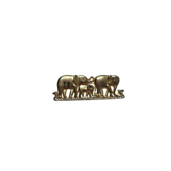 Vintage Gold Tone Elephant Family Pinback Brooch - Picture 6 of 9